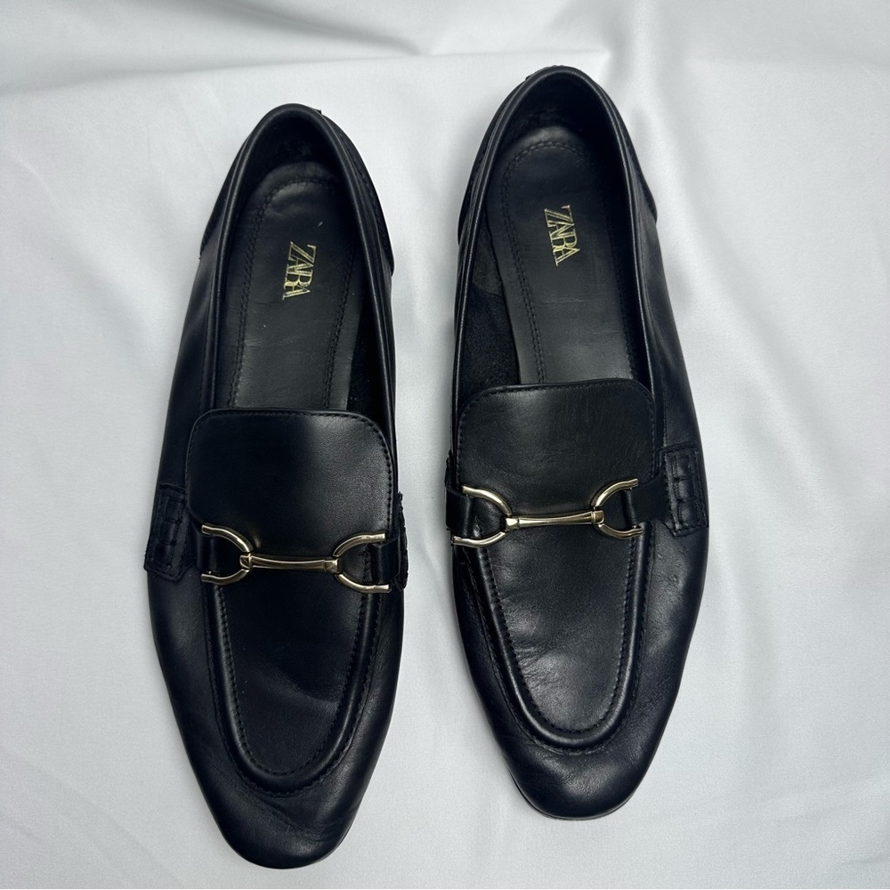 Zara Women’s Black Leather Loafers size 10/40 - Picture 7 of 16